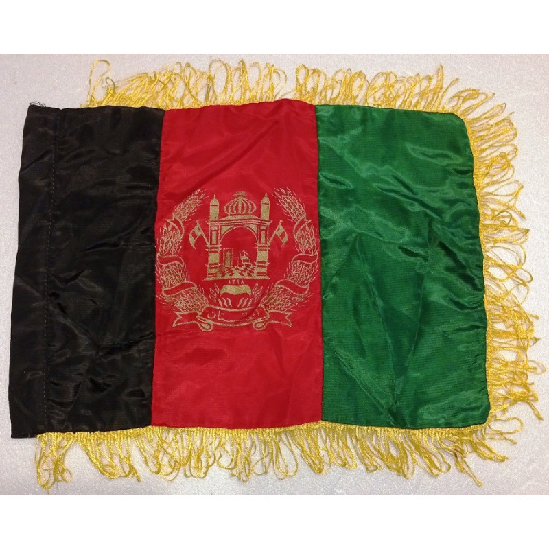 Drapeau afghan 33 x 24 cm en soie à franges - Afghanistan