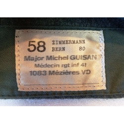 Calot passe-montagne Armée Suisse Modèle 1949 nominatif de Major / Médecin du 41ème Régiment d'Infanterie