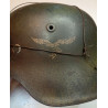 Casque Luftwaffe Modèle 1942 avec Insigne camouflé 3 tons Normandie et grillagé - Jus Combat intouché WW2