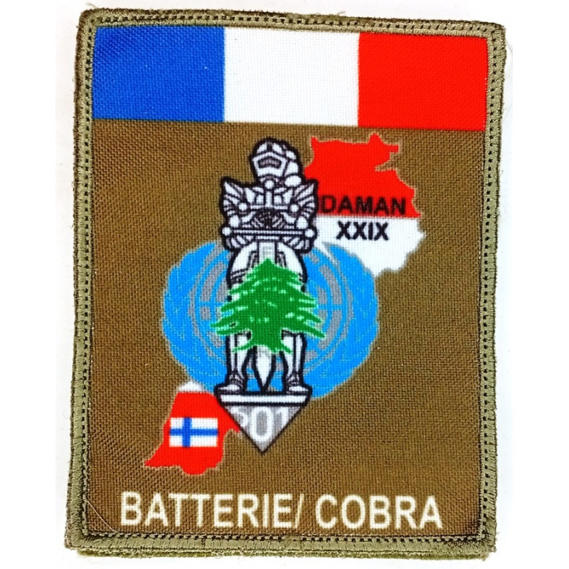Patch Batterie COBRA du 1er Régiment d'Artillerie dans l'Opération DAMAN XXIX du 501° Régiment  de Chars de Combat - OPEX LIBAN