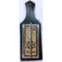 Ecole de Spécialisation du Matériel de l'Armée de Terre - Fond ocre sur cuir (Dra)