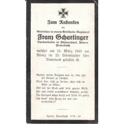 Avis de Décès : Caporal Artillerie Franz Schartinger 