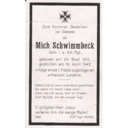 Avis de Décès : Caporal Artillerie Mich. Schwimmbeck 