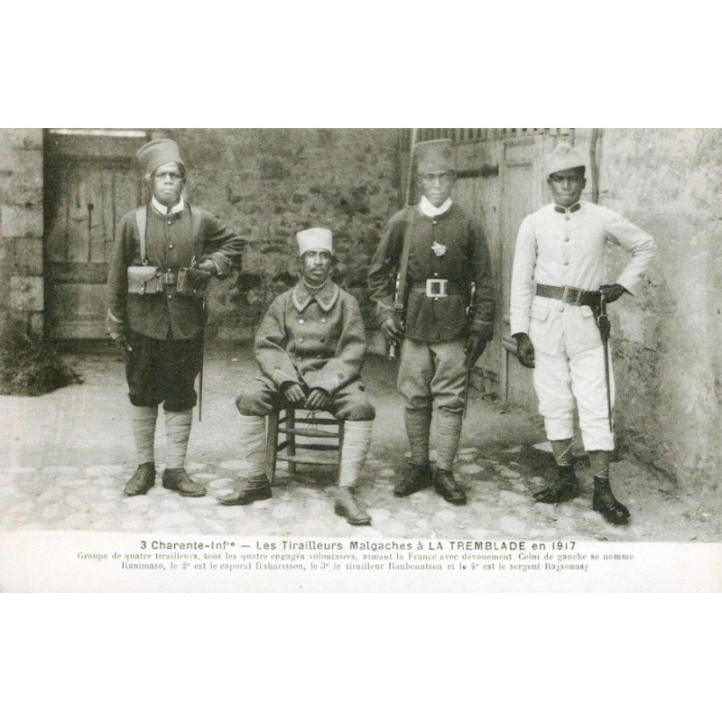 Carte Postale : 4 Tirailleurs Malgaches à La Tremblade en 1917