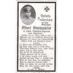 Avis de Décès : Caporal d'Infanterie Albert Gmeinwieser