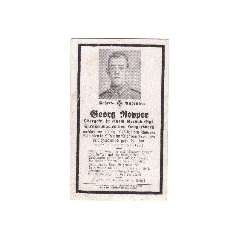 Avis de Décès : Caporal-chef de Grenadier Georg Nopper