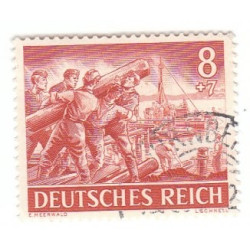Timbre poste Deutsches Reich Pionniers Génie 8+7 Pfennig oblitéré