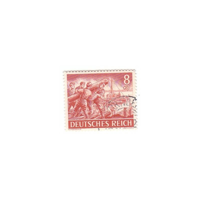 Timbre poste Deutsches Reich Pionniers Génie 8+7 Pfennig oblitéré