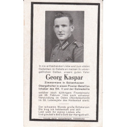 Avis de Décès : Caporal-chef de Pionniers Georg Kaspar