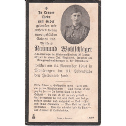 Avis de Décès : Soldat Raimund Wohlschlager