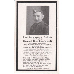 Avis de Décès : Caporal-chef téléphoniste de Grenadiers d'assaut Georg Rettenbeck