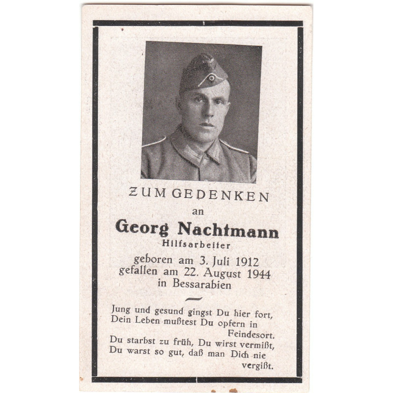 Avis de Décès : Soldat d'Infanterie Georg Nachtmann