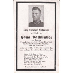 Avis de Décès : Caporal-chef de Panzer-Jäger Hans Bachhuber