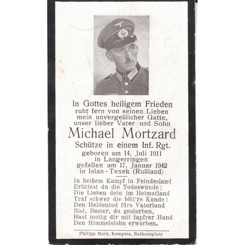 Avis de Décès : Soldat d'Infanterie Michael Mortzard