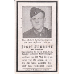 Avis de Décès : Caporal-chef de Grenadiers Josef Brunner