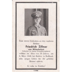 Avis de Décès : Caporal de Grenadiers Friedrich Zillner