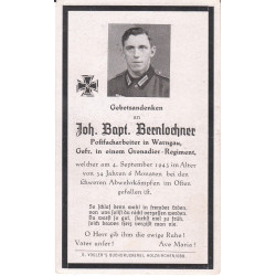 Avis de Décès : Caporal de Grenadiers Joh. Bapt. Bernlochner