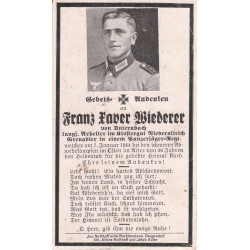 Avis de Décès : Grenadier de Panzerjäger Franz Xaver Wiederer