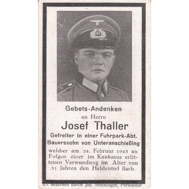 Avis de Décès : Caporal du Département de la Flotte Josef Thaller
