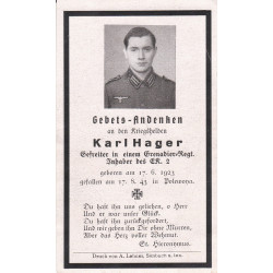 Avis de Décès : Caporal de Grenadiers Karl Hager