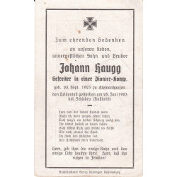 Avis de Décès : Caporal de Pionniers Johann Haugg
