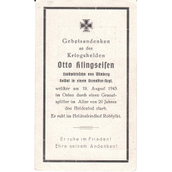 Avis de Décès : Soldat de Grenadiers Otto Klingseisen