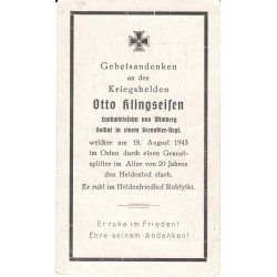 Avis de Décès : Soldat de Grenadiers Otto Klingseisen