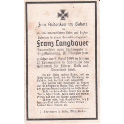 Avis de Décès : Caporal de Grenadiers Franz Langbauer