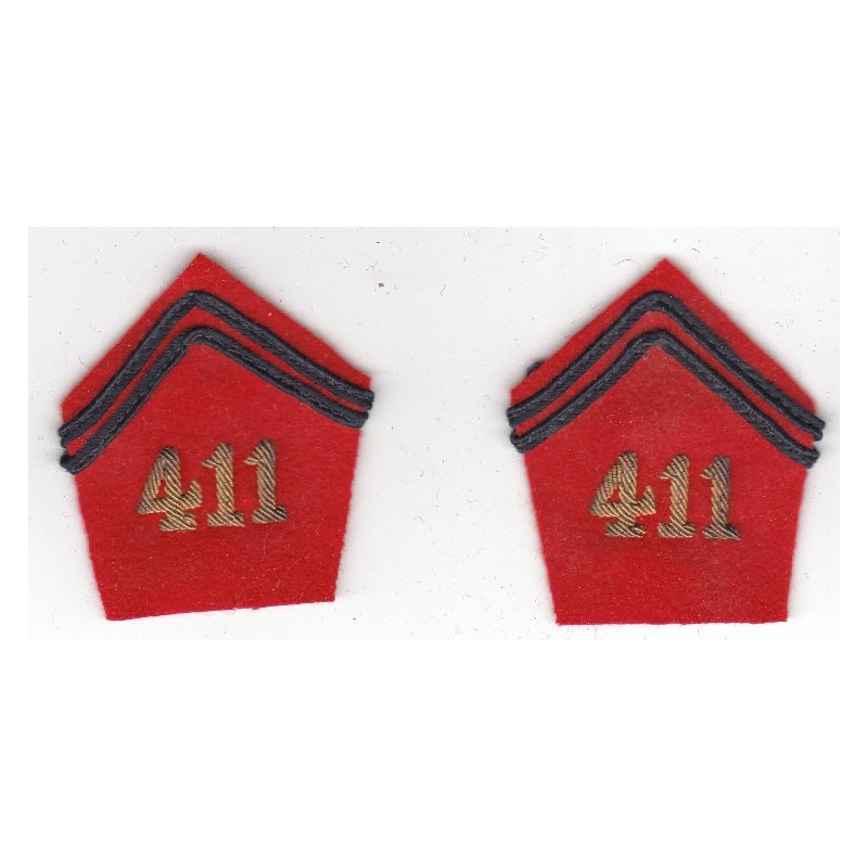 Paire de pattes de col sous-officier / officier du 411ème d'Artillerie Anti Aérienne - F.F.L.