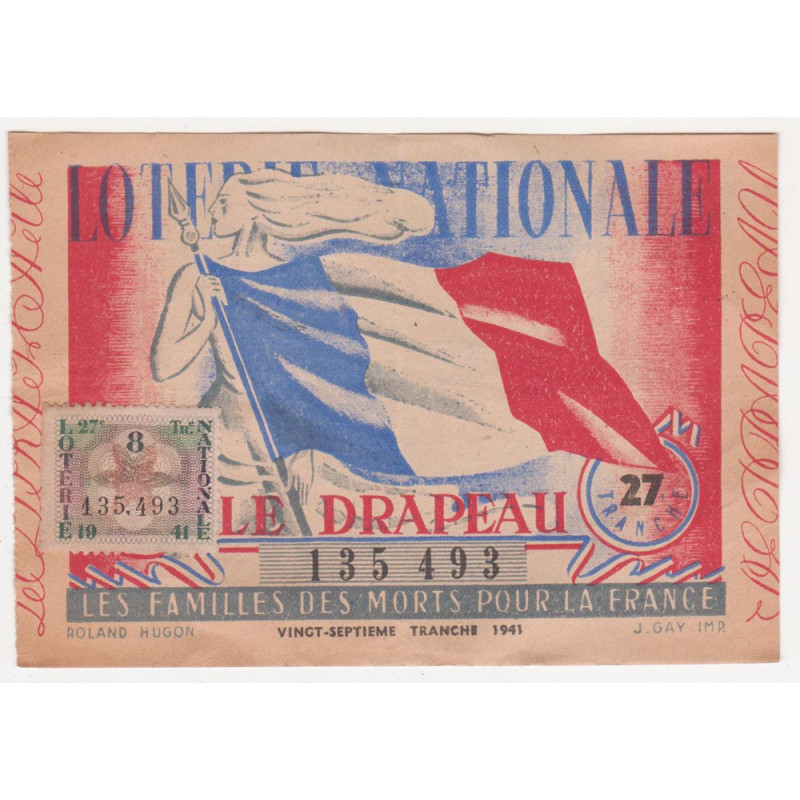 Billet de Loterie Nationale "Le Drapeau" de 1941