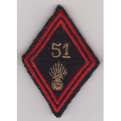 Losange de bras 51ème Régiment d'Infanterie sous-officier/officier à crochets