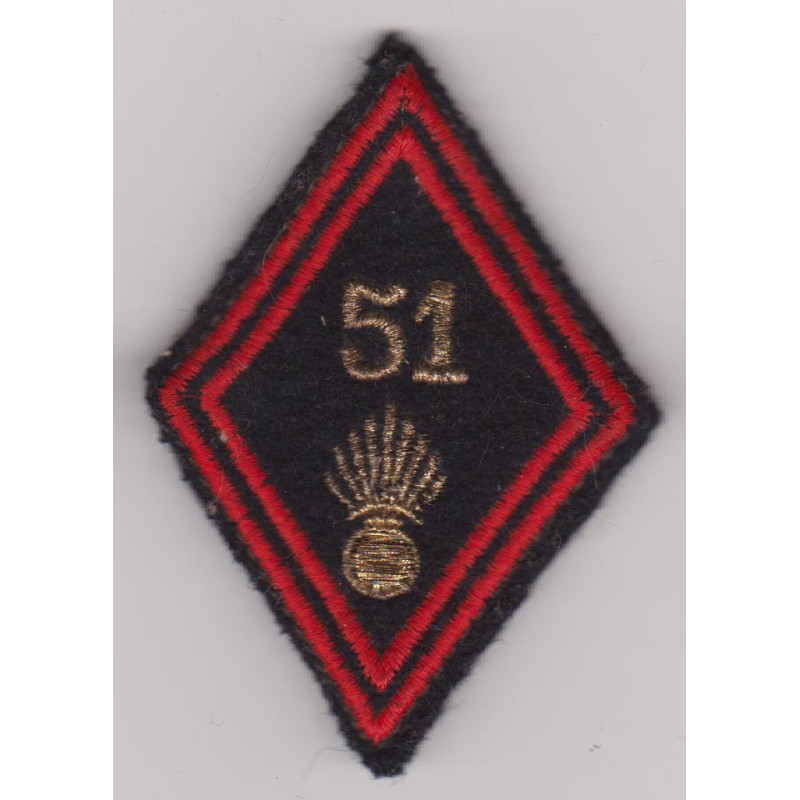 Losange de bras 51ème Régiment d'Infanterie sous-officier/officier à crochets