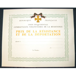 Diplôme vierge du Prix de la Résistance et de la Déportation